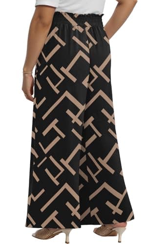 Lastshe Plus Size Pants for Women Wide Leg High Waisted Pants Casual Stretchy Summer Travel Boho Palazzo Printed Trousers, Stripe Black, 4X - Thumbnail 4