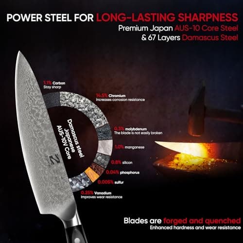 【Deal】 8 Inch Chef Knife, Damascus Kitchen Knife with AUS-10 Japanese Super Steel Core, 11 Degree Ultra Sharp Japanese Cooking Knife, Ergonomic G10 Handle & Gift Box for Professional Home BBQ - Thumbnail 4