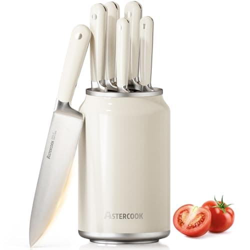 Astercook 6-Piece Kitchen Knife Set with Soda Can-Inspired Block, Full Tang High Carbon Stainless Steel Knives, Retro Cream Design, Dishwasher Safe Knife Sets & ABS Handles - Perfect Kitchen Gifts - Image 1