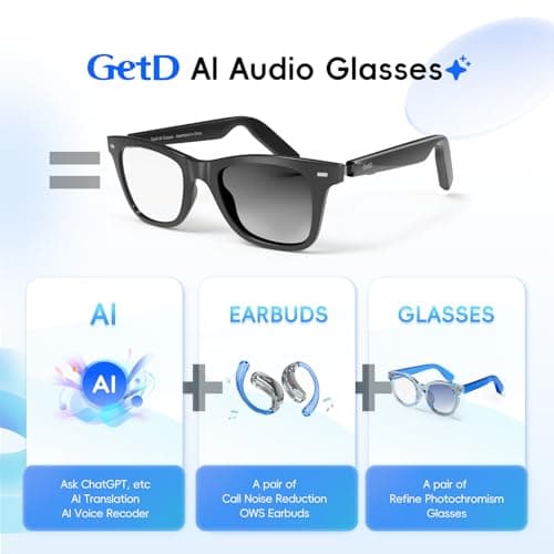 GetD 2026 AI Glasses for Men & Women, Smart Glasses Powered by ChatGPT, AI Real-time Translation with 145 Languages, 11H Music Play, Bluetooth Glasses with Photochromic Lens for Daily Use, Travel - Thumbnail 2