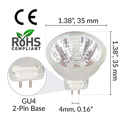 Simba Lighting MR11 Halogen 20W 12V FTD Spotlight Light Bulbs (10 Pack) 2-Pin 220lm for Landscape, Accent, Track Lights, and Fiber Optics, GU4 Bi-Pin Base, Glass Cover, Warm White 2700K Dimmable - Thumbnail 3