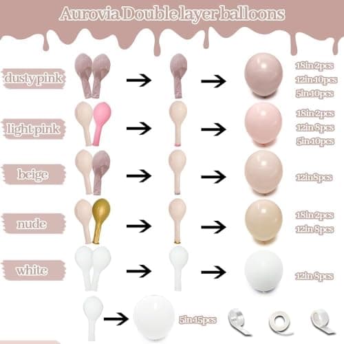 Dusty Pink White Balloon Garland Double Stuffed Baby Pink Nude Beige Balloons Cream Balloon Arch Kit for Boho Baby Shower Easter Birthday Bridal Shower Wedding Mother's Day Party Decorations - Thumbnail 3