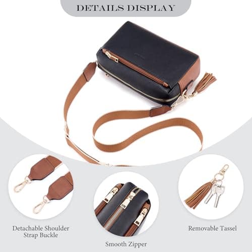 Roulens Triple Zip Small Crossbody Bag for women,Wide Strap Cell Phone Purse Shoulder Handbag Wallet with Credit Card Slots - Thumbnail 6