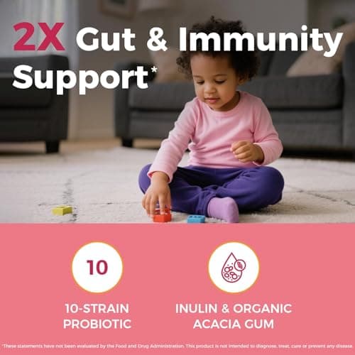 NewRhythm Kids Probiotic Chewables, 5 Billion CFU 10 Strains, with Prebiotic Fiber Inulin & Organic Acacia for Age 3+, Natural Peach Flavored, for Digestive & Immune Support, 30 Chewable Tablets - Thumbnail 4