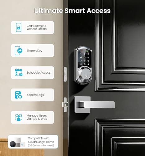 Veise VE06-L Smart Locks with 2 Lever Handle Set, App Control, Keyless Entry Deadbolt for Front Door, Electronic Digital Touchscreen Keypad, Auto Lock, Waterproof, Easy Installation, Satin Nickel - Thumbnail 4
