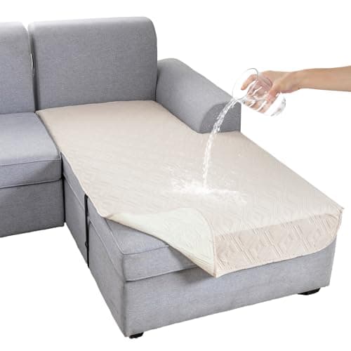 Genina 100% Waterproof Sectional Couch Covers for L Shaped Chaise Lounge Right, Anti-Slip Sectional Cover Furniture Protector Couch Cover for Dogs Pets, 1 Piece (Beige, Right Chaise Cover) - Image 1