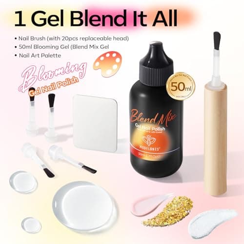 modelones 50ML Blend Mix Blooming Gel Nail Polish Set with Nail Art Palette & 20PCS Nail Brushs, Clear Blooming Gel for Spreading Effects Floral Print Marble Design Mix Color Glitter Nail Art DIY - Thumbnail 6