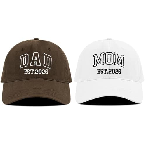 Skdgih Mom and Dad EST 2026 Matching Hats, New Parents Gifts for Couples, Pregnancy Announcement, Adjustable Cotton Embroidered Baseball Caps