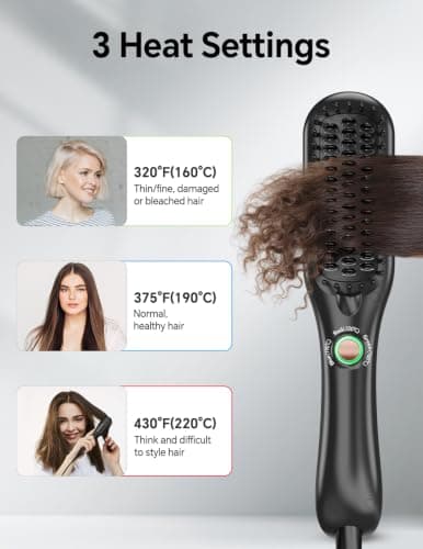 LANDOT Mini Hair Straightener Brush, Ionic Heated Comb for Frizz-Free Styling, Compact Dual Voltage Travel Flat Iron Comb for Short & Medium Hair, Fast Heat Ceramic Brush, Black - Thumbnail 6