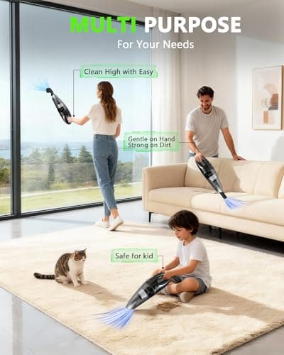Jeagfen Handheld Vacuum Cordless, Rechargeable Car Vacuum Cleaner with Multiple Attachments, Portable Hand Held Vacuum Suction Power, Mini Vacuum for Car, Home, Pet Hair, Office, Desk, Keyboards Black - Thumbnail 5