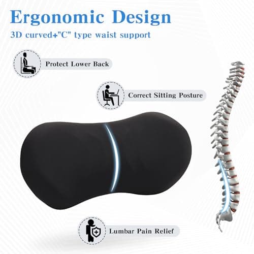 Lekewn Lumbar Support Pillow for Office Chair - Lumbar Pillow for Car - Ergonomic Lumbar Support Pillow for Car Back Support Cushion - Thumbnail 2