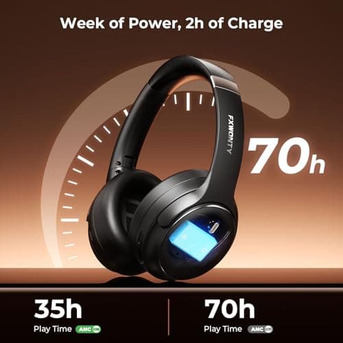 FXWONTY Hybrid Active Noise Cancelling Headphones, Wireless Bluetooth 5.4 Over Ear Headphones & Fast Charging, Hi-Res Audio, Deep Bass, Transparency Mode, 70h Playtime, Comfort for Travel/Office/Home - Thumbnail 5