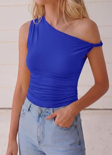 BTFBM Off The Shoulder Tops for Women 2026 Cute Summer Casual Sleeveless Slim Fit Y2K Going Out Tank Top Spring Outfits(Royal Blue, XX-Large) - Thumbnail 5