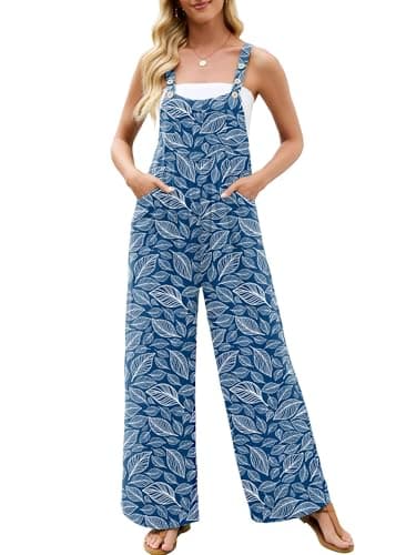 Heymoments Overalls Jumpsuits Rompers for Women Lined Leaf X-Large Casual Maternity Winter Fall Comfy Ladies Loose Fit Dressy Wide Leg One Piece Sleeveless Grils Long Bib Baggy Pants with Pockets - Image 1