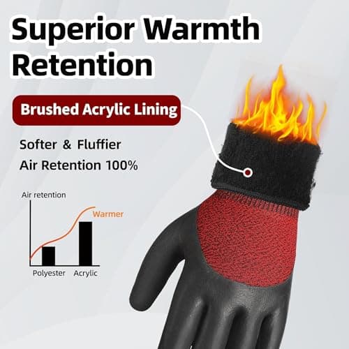 Schwer 6 Pairs Winter Work Gloves with 3/4 Double-Dipped Coating, Thermal Insulated Gloves with Grip & Abrasion Resistance, ANSI A2 Cut Resistant Warm Glove for Cold Weather, Snow, M, CR3313 - Thumbnail 2