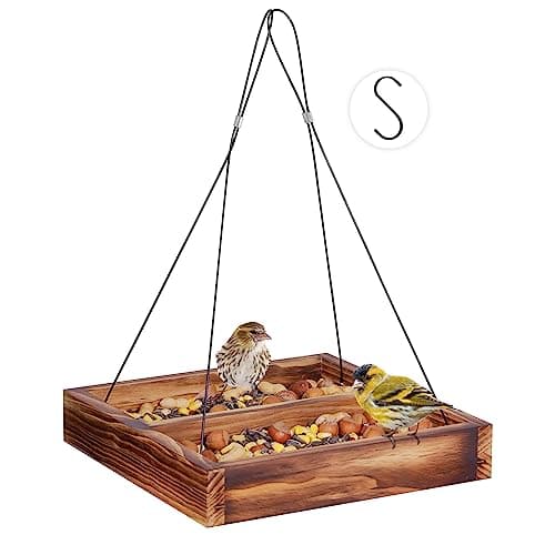 MIXXIDEA Bird Feeder Hanging Tray, Seed Tray Wooden Platform Hummingbird Feeder Hanging Tray Mesh Seed Platform for Garden Yard Outside Decoration Attracting for Wild Birds(Brown-1pk) - Image 1