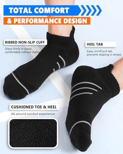 Aoliks Compression Running Socks for Women Men,Ankle Athletic Plantar Fasciitis Socks 6 Pairs - Thumbnail 3