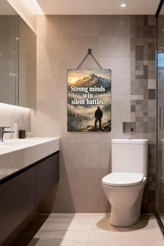 Strong Minds Win Silent Battles Tin Sign Inspirational Quote Metal Wall Decor Vintage Mountain Fog Artwork Motivational Rustic Plaque for Home Office Gym Man Cave Cabin Wall Art 8x12 Inch - Thumbnail 4