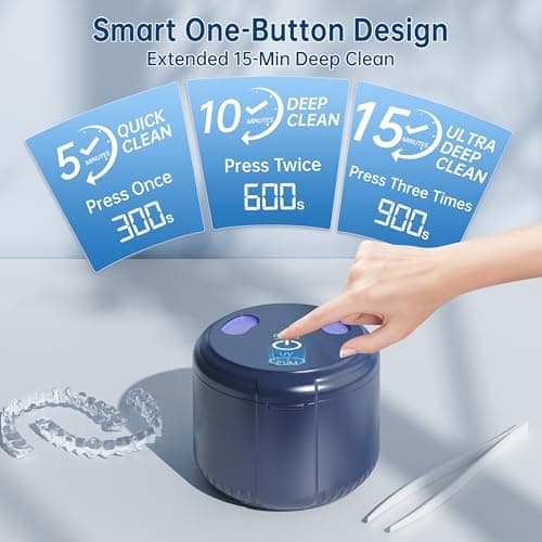 45kHz Ultrasonic Retainer Cleaner Machine, 200ML Dental Cleaning Pod for Dentures, Aligners, Invisalign, Mouth Guards, Night Guards, Jewelry, Toothbrush (Blue) - Thumbnail 3