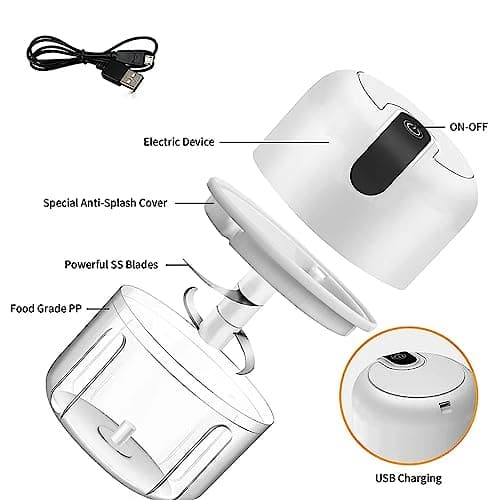 250ML Electric Garlic Chopper, Mini Portable Veggie Choppers, Garlic Grinder Masher Onion Chopper, Blender to Vegetable, Wireless Food Processor for Ginger, Chili, Fruit, Meat, etc - Thumbnail 2