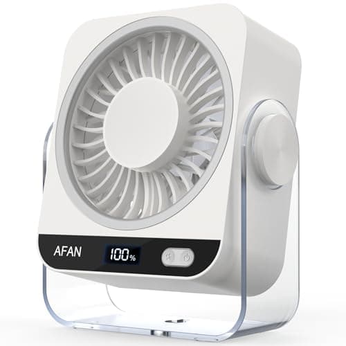 Ehoyal Rechargeable Desk Fan: Small Battery Operated Fan 5000mAh, 199 Speeds Digital Display, 120° Tilt Adjustable, 6.6" Quiet Table Top Fans for Bedroom Home Dorm Office Travel, Beige