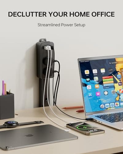 Electrical Outlet Extender Stick Black with 4-Way Flat Plug | Extends 8"-36" | Outlet Extender with 2AC Outlets, 2USB-A & 1USB-C Ports | Socket Expander Access Hard-to-Reach Outlets Bed Sofa Behind - Thumbnail 5