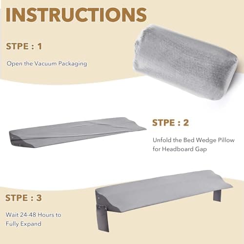 Paxato King Size Bed Wedge Pillow for Headboard – Mattress Gap Filler Wedge (0–8"), Close Gap Between Headboard and Mattress, Stop Pillows Falling, Wave Wedge, Large Bed Pillow, Gray (76"x6"x10") - Thumbnail 5