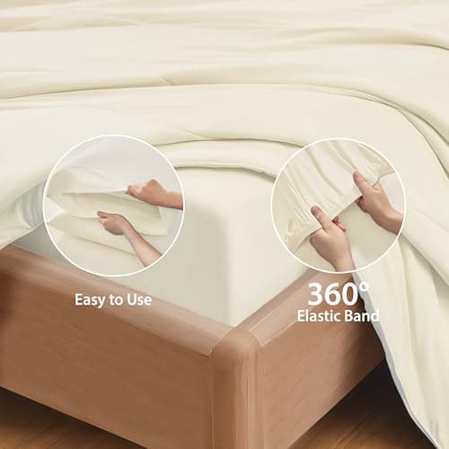 Regency Heights Queen Sheet Sets 3 Piece, Cooling Spandex Sheet, Fade Resistant Fitted Sheet & Pillowcases, All Elastic Fits Up to 15" Mattress, Breathable & Moisture-Wicking for Hot Sleepers, Ivory - Thumbnail 4