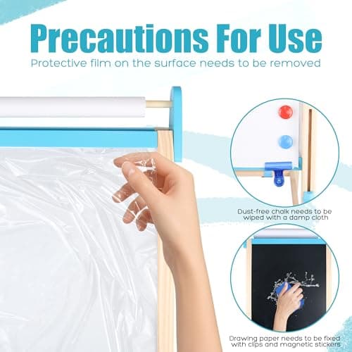 Wooden Easel for Kids, Adjustable Kids Art Easel, Learning Toy for Boys and Girls Ages 3-4 4-8 8-12, Wooden Blackboard & Magnetic Whiteboard and Drawing Paper Holder, 2 Drawing Paper Roll - Thumbnail 2