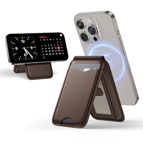 LULULOOK Magnetic Wallet Stand for iPhone, 2-in-1 Full Grain Leather Phone Wallet 3 Cards Holder w/Adjustable Stand, Fits iPhone 16/15/14/13/12 and Mag-Safe Cases, Not for Mini Models, Brown