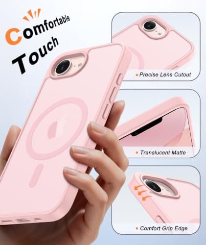 FNTCASE for iPhone 17e Case Pink: Translucent iPhone 16e Cases Compatible with MagSafe, Camera Protection & Tempered Glass Protector, 14FT Military Grade Drop Tested, Matte Skin-Friendly Cover - Thumbnail 5