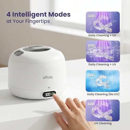 ELFOIS Ultrasonic Retainer Cleaner Machine with UV — 45kHz Countertop Dental Pod, 4 Cleaning Modes, Detachable Design for Invisalign, Aligners, Night Guards, Mouth Guards and Dentures - Thumbnail 6