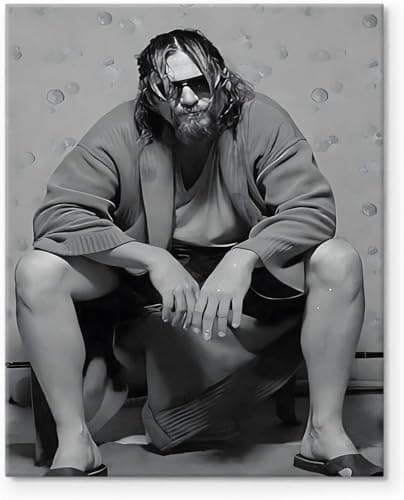 VYPEROCK Iconic Framed Canvas Wall Art Bathroom Decor The Big Lebowski The Dude Sitting Movie Poster Prints Noir Toilet Painting Comedy Artwork for Man Cave Lounge Wall Home Decorations, 16x20inch