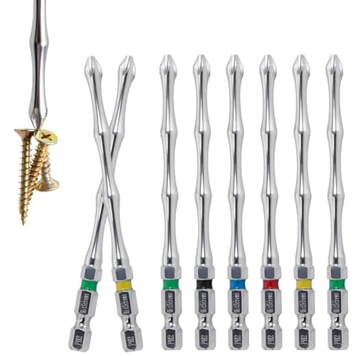 Hitscrews Magnetic Screwdriver Bits PH2#2 (S2 Steel, White Chrome, 4 Inch Long, CNC Phillips Tip) – Impact Driver Bits for Cabinets, Drywall, Hard-to-Reach Areas – 10 PCS