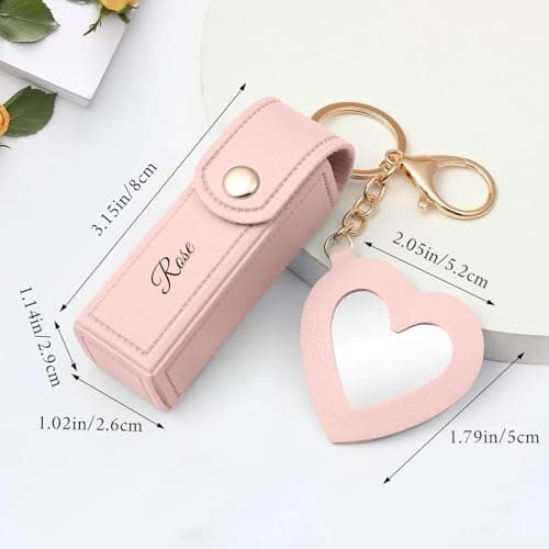 NYLGOXITK Customized engraved lipstick case keychain with mirror - Personalized mini lipstick travel case, compact makeup storage bag, a gift for ladies and girls - Thumbnail 3
