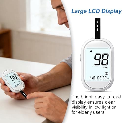 Glucose Monitor Kit, Diabetes Testing Kit with 100 Test Strips & Lancets, High Accuracy Glucose Monitor, Large Bright Screen, PC/AC/CTL Mode, No Coding, Auto Average Calculation - Thumbnail 3
