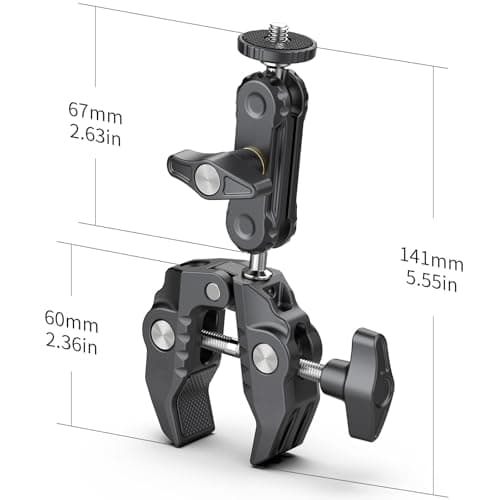 XIAOTJ Super Clamp Camera Mount with Magic Arm Double 360° Ballhead and Phone Tripod Mount/Action Camera Adapter for Phone/GoPro DJI Insta360/Monitor/DSLR/Motorcycle Bike Handlebar Gun Scope Mounts - Thumbnail 5
