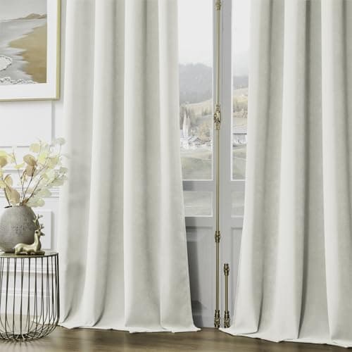Joydeco Vanilla Grey Velvet Curtains 90 Inches 2 Panels, Luxury Thermal Insulated Soft Curtains for Bedroom & Living Room, Room Darkening Velvet Drapes, Rod Pocket (52W x 90L) - Thumbnail 3