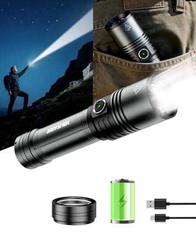 VOLISABER LED Flashlight Rechargeable with Ignition Lens, EDC Flashlights 1500LM, 5 Modes Zoomable Type-C High Powered Handheld Tactical Flashlights for Emergency Camping Essentials - Image 1