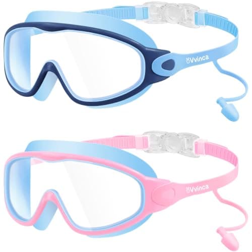 Kids Swim Goggles for 3-15, Kids Goggles with Earplugs& Nose Clip Wide View