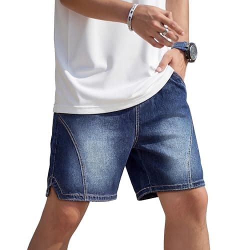 Heyfanee Mens Baggy Jean Shorts Y2k Elastic Waistband Jorts Men Streetwear Wide Leg Denim Shorts for Men Loose Dark Blue 30 - Image 1