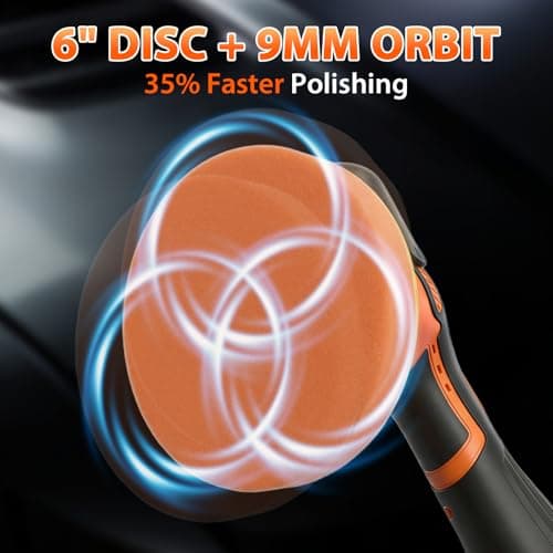 Rotvik Cordless Car Buffer Polisher Kit, 2x4000mAh 21V Batteries, 6-Inch Orbital Car Polisher, 8 Variable Speeds, LED Display, 18-Piece Accessories for Waxing, Polishing & Scratch Removal - Thumbnail 5