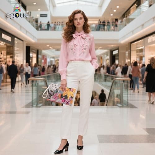 EGOUE Clutch Purses for Women, Embroidered Floral Clutch Bag with Leather Wrist Strap for Daily Travel, Parties & Wedding - Thumbnail 3