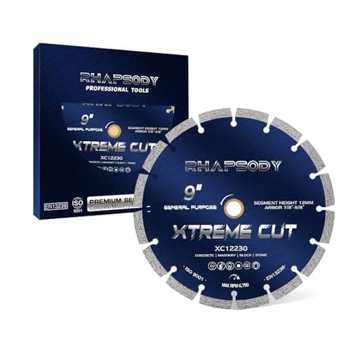 RHAPSODY 9 Inch Diamond Saw Blade, Segmented General Purpose Blade Dry/Wet Cutting Concrete, Granite, Masonry, Brick, Block,7/8"-5/8” Arbor - Image 1
