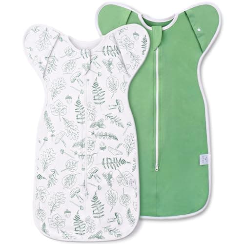 ANYEDDE 2-Pack Baby Swaddle Sleep Bag - Arms Up Swaddle 3-6 Months for Infants with Cuff Removable Design & 2-Way Zipper, Green Leaves Newborn - Image 1