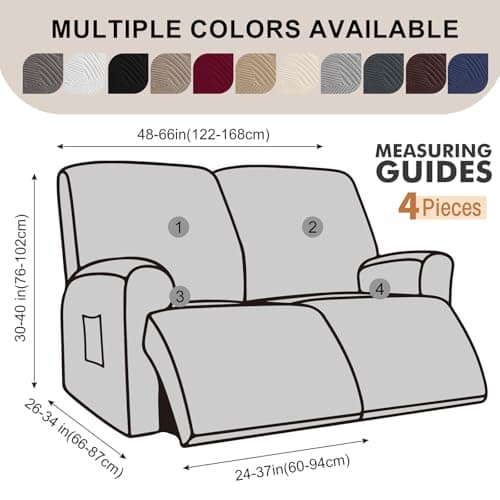 Cushonix Recliner Loveseat Covers,4-Piece Stretch Geometric Strokes Jacquard Reclining Chair Slipcovers,Furniture Protector with Side Pocket,Soft Breathable Couch Cover,2 Seater Chocolate - Thumbnail 2