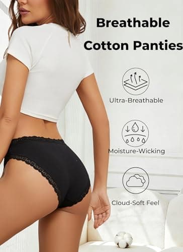 READY TO LOVE Cotton Underwear for Women Pack Lace Cheeky Bikini Panties Plus Size Oversize Underwear 2XL for Curvy Women BBW - Thumbnail 4
