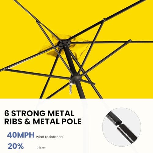 GREFORG 6.5x10FT Rectangular Patio Umbrella with Push Button Tilt & Crank Lift for Garden,UV Protection Outdoor Umbrella for Deck,Pool and Yard,Yellow - Thumbnail 6