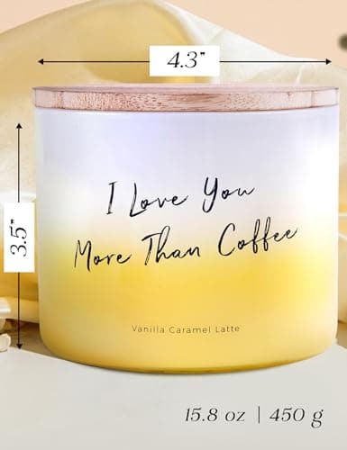 Vanilla Caramel Latte Scented Soy Candle - Large 3-Wick Latte Candle for Home, 15.8oz - I Love You More Than Coffee Quote - Birthday Gift for Coffee Lovers - Thumbnail 4