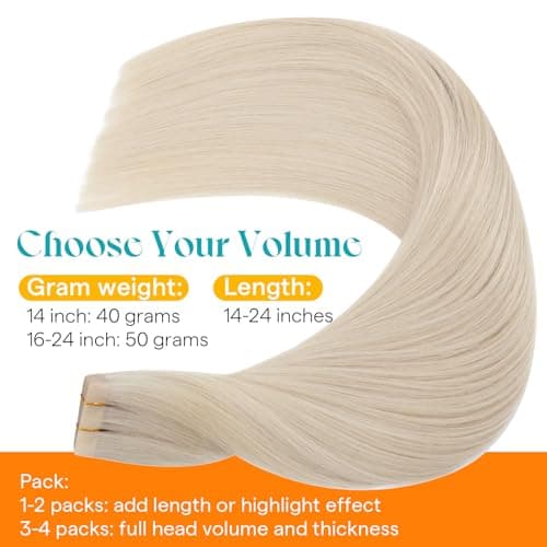 Sunny Hair Invisible Injected Tape in Hair Extensions Bleach Blonde, 24inch 20Pcs 50g Real Human Hair for Women, Hand Sewn Natural Hair Extensions for Natural Volume and Glossy Shine - Thumbnail 5